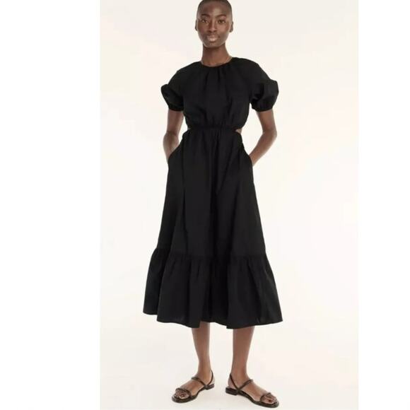 J. Crew Dresses & Skirts - NWT JCREW Side-Cutout Cotton Poplin Dress $148 SIZE 4 Black Midi